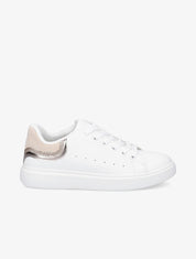 Sneakers à contrefort pailleté et suédine - Blanc/beige - 5