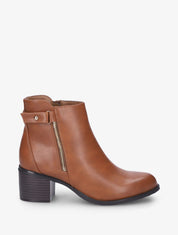 Bottines à zip décoratif et lanière - Camel - 1