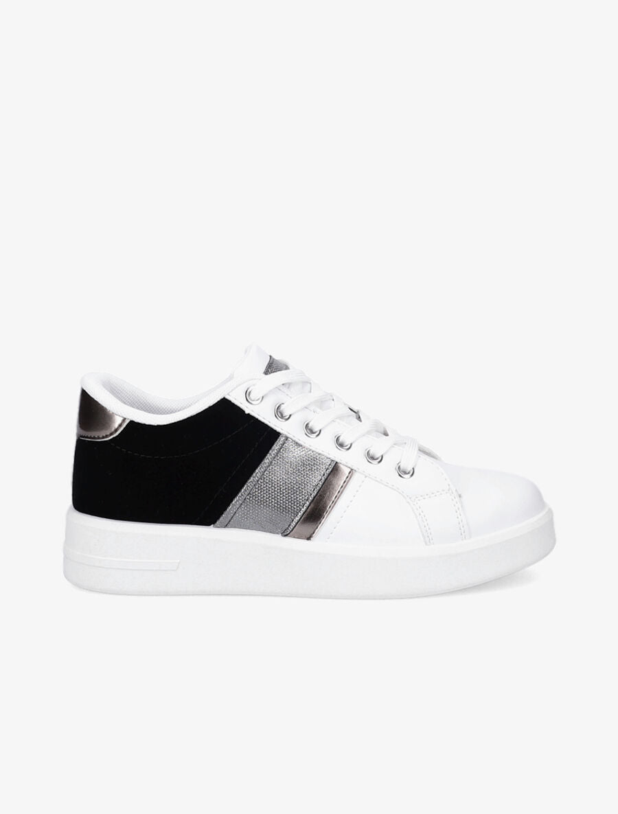 Sneakers bimatière et à bande irisée - Blanc/noir - 1