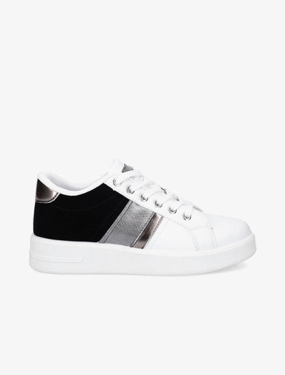 Sneakers bimatière et à bande irisée - Blanc/noir - 1