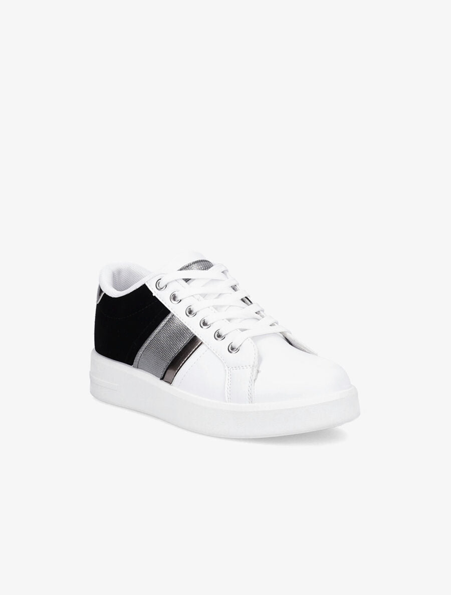 Sneakers bimatière et à bande irisée - Blanc/noir - 2