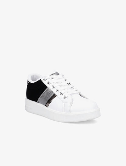 Sneakers bimatière et à bande irisée - Blanc/noir - 2