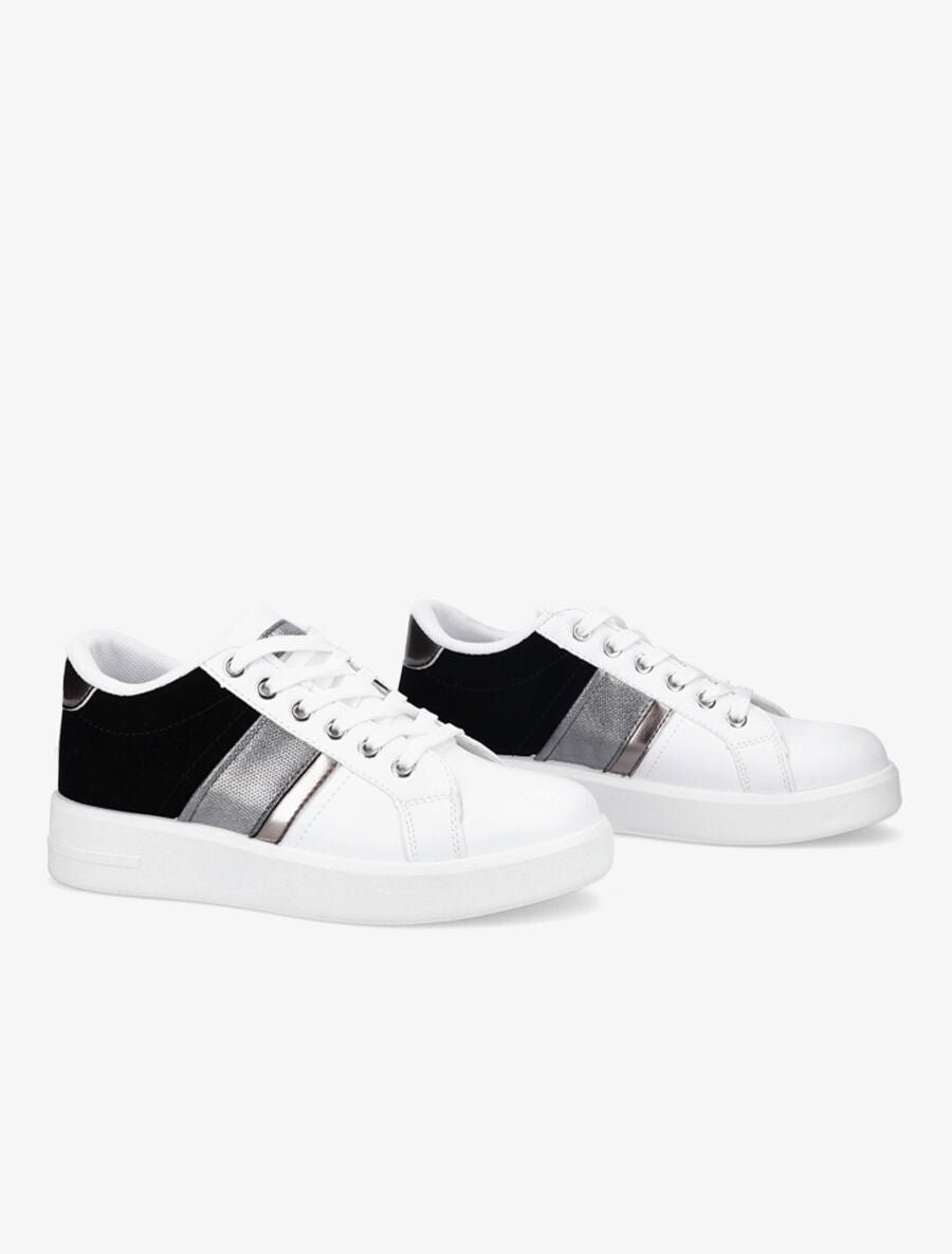 Sneakers bimatière et à bande irisée - Blanc/noir - 4