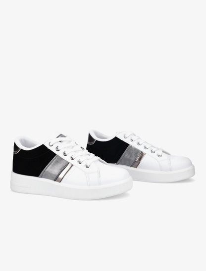 Sneakers bimatière et à bande irisée - Blanc/noir - 4