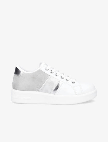Sneakers bimatière et à bande irisée - Blanc/gris souris - 1
