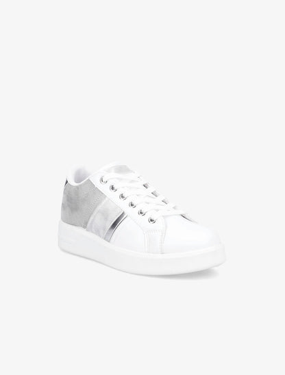 Sneakers bimatière et à bande irisée - Blanc/gris souris - 2
