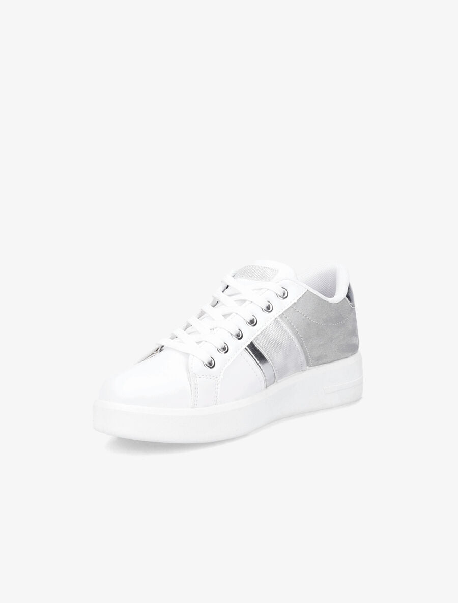 Sneakers bimatière et à bande irisée - Blanc/gris souris - 3