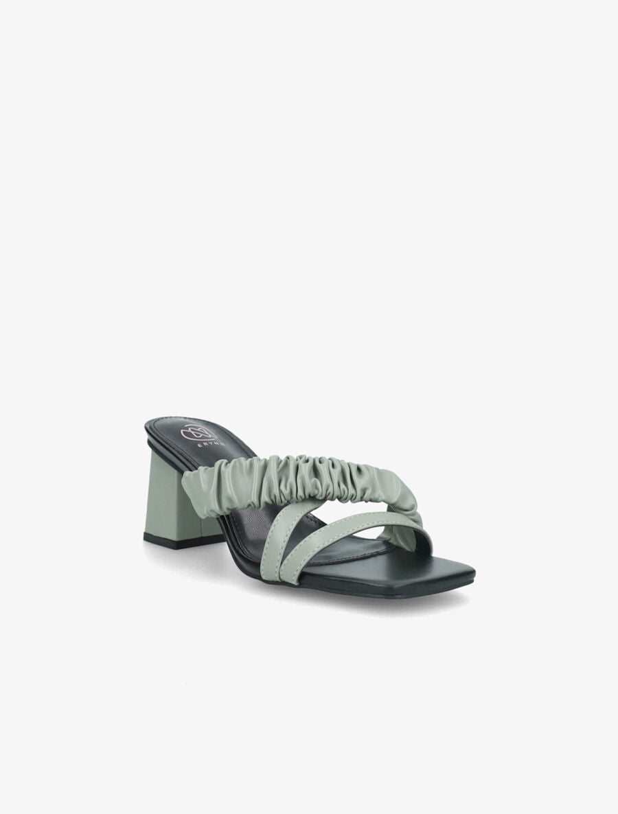 Mules à talon carré et brides stylisées - Vert - 2
