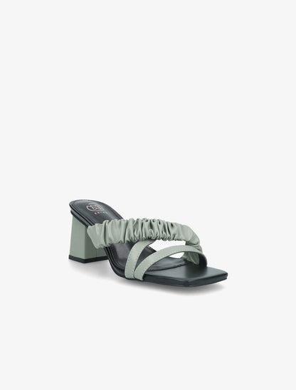 Mules à talon carré et brides stylisées - Vert - 2