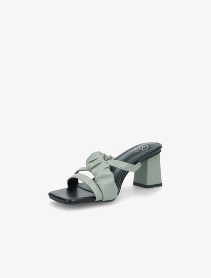 Mules à talon carré et brides stylisées - Vert - 3