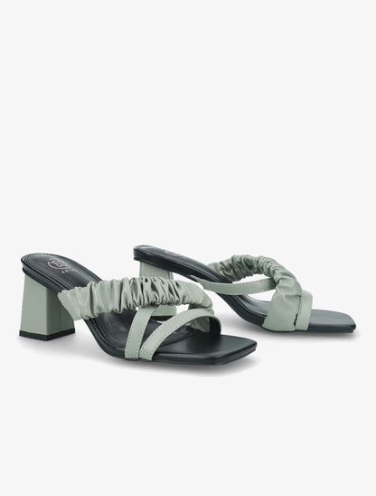 Mules à talon carré et brides stylisées - Vert - 4