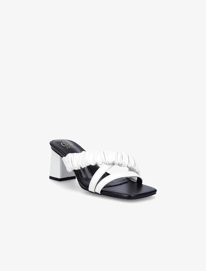 Mules à talon carré et brides stylisées - Blanc - 2