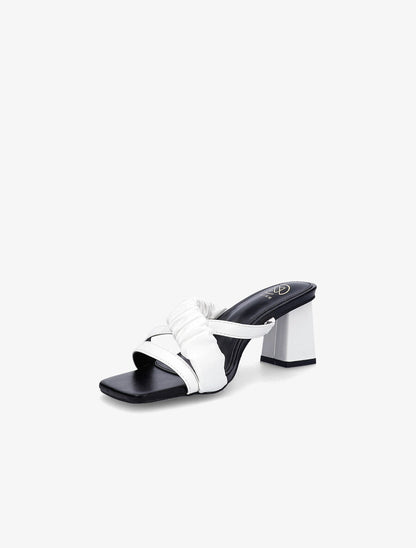 Mules à talon carré et brides stylisées - Blanc - 3