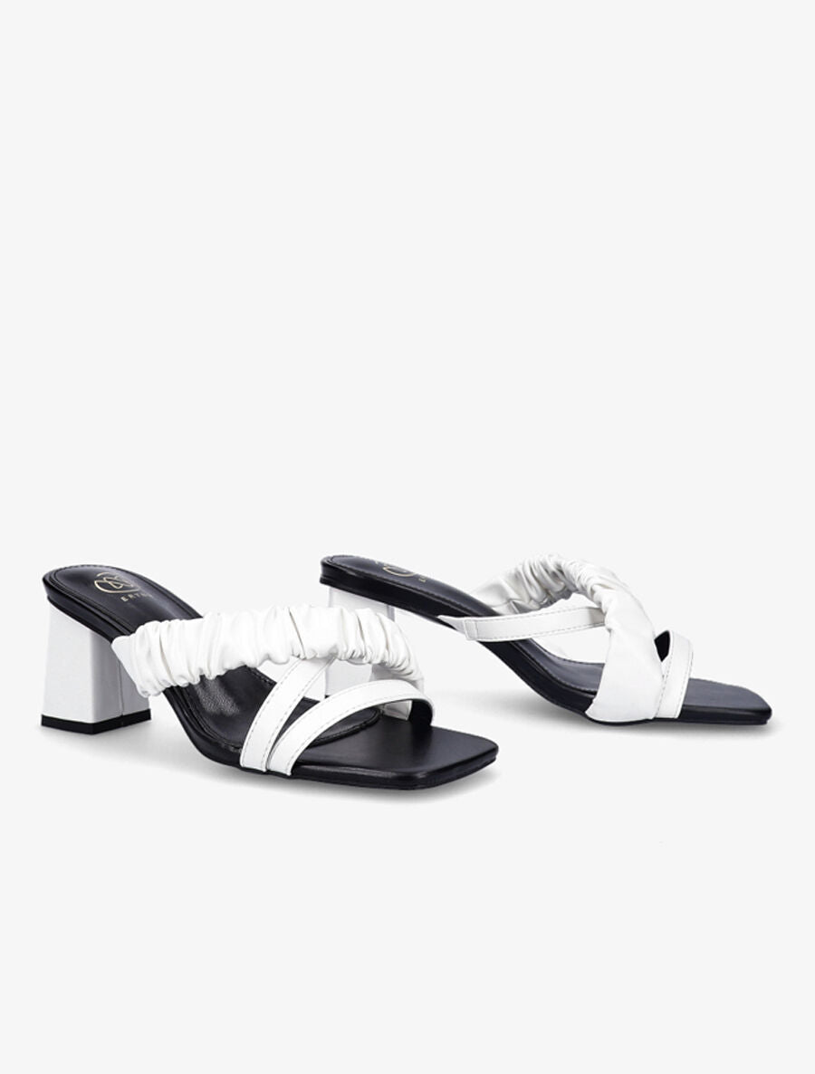 Mules à talon carré et brides stylisées - Blanc - 4