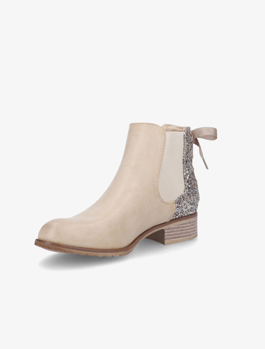 Chelsea boots à contrefort pailleté et lacets - Taupe - 3
