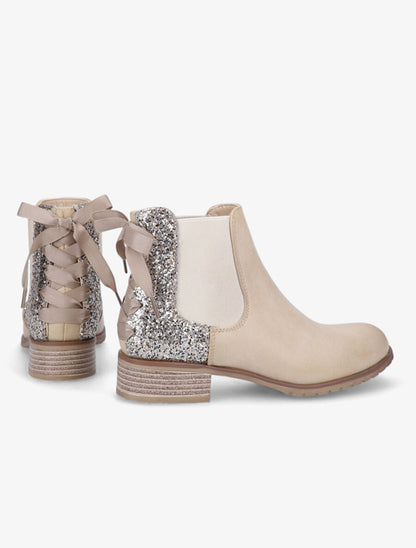 Chelsea boots à contrefort pailleté et lacets - Taupe - 4