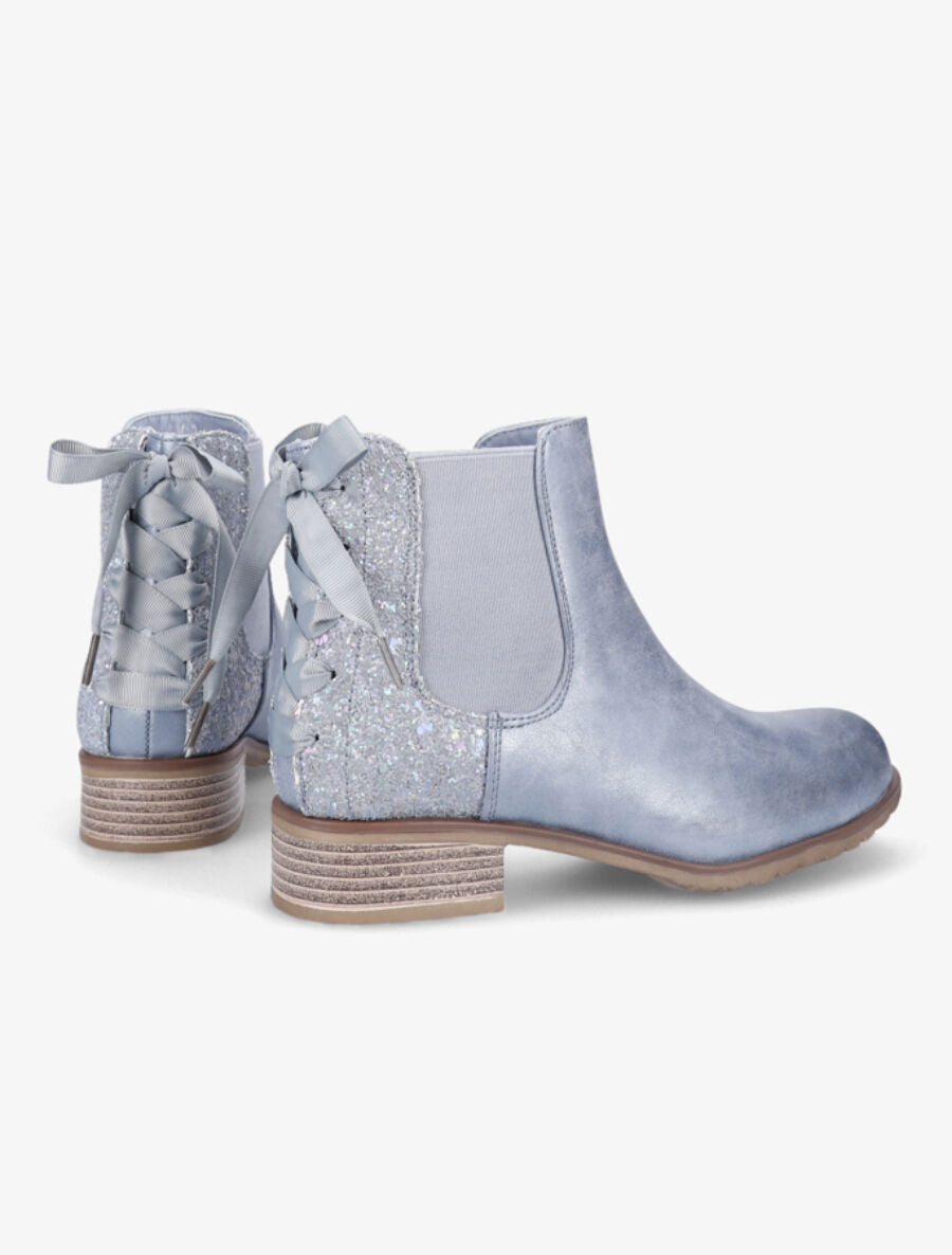 Chelsea boots à contrefort pailleté et lacets - Bleu gris - 4