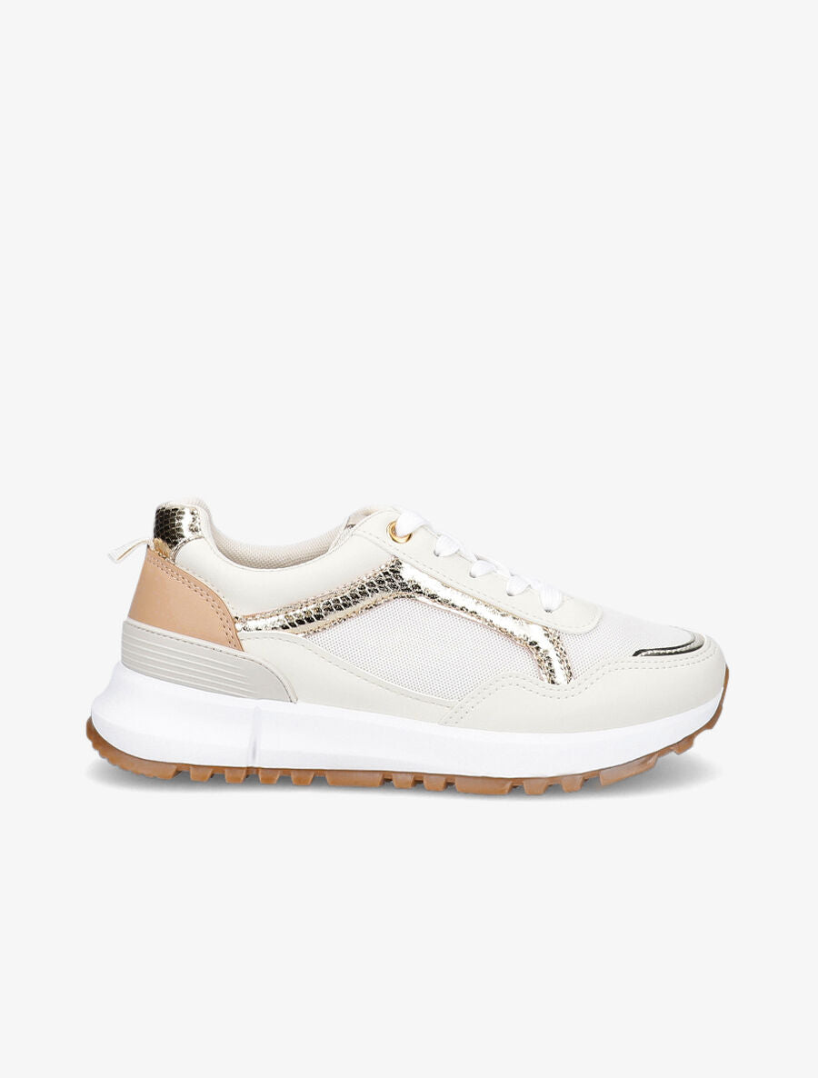Baskets semelles épaisses à empiècements nacrés et mesh - Beige - 1