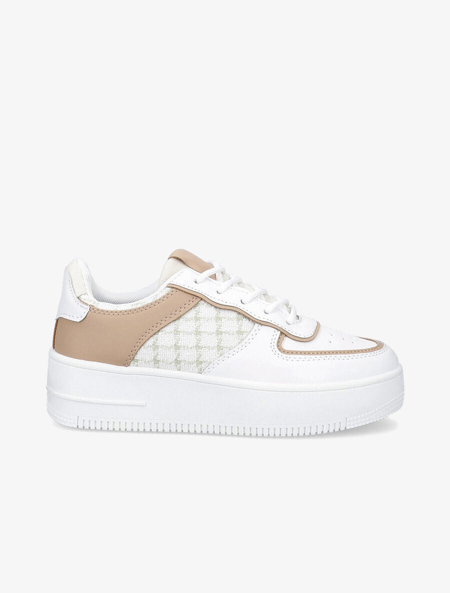 Baskets à empiècements carreaux irisés et semelles épaisses - Taupe - 1