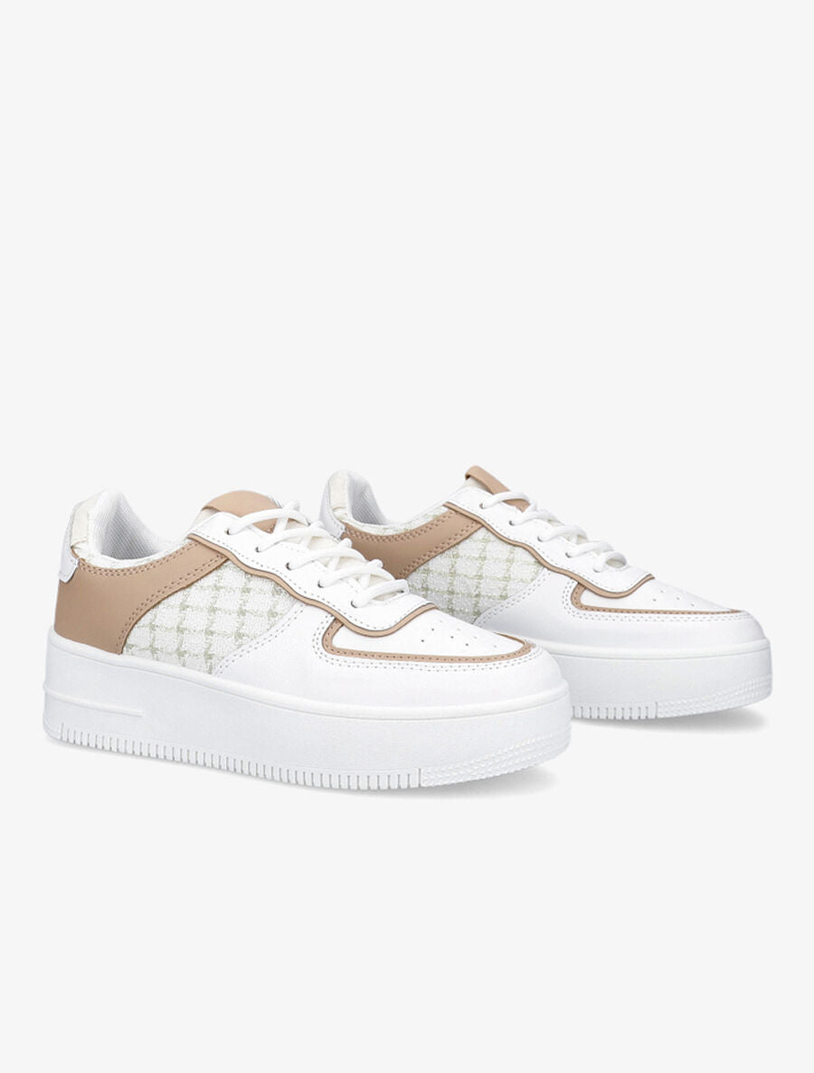 Baskets à empiècements carreaux irisés et semelles épaisses - Taupe - 4