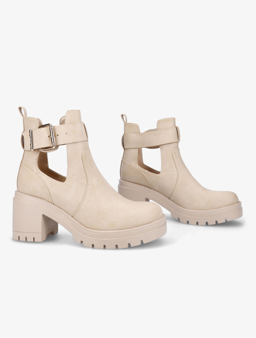 Bottines ajourées à talon épais - Taupe - 4