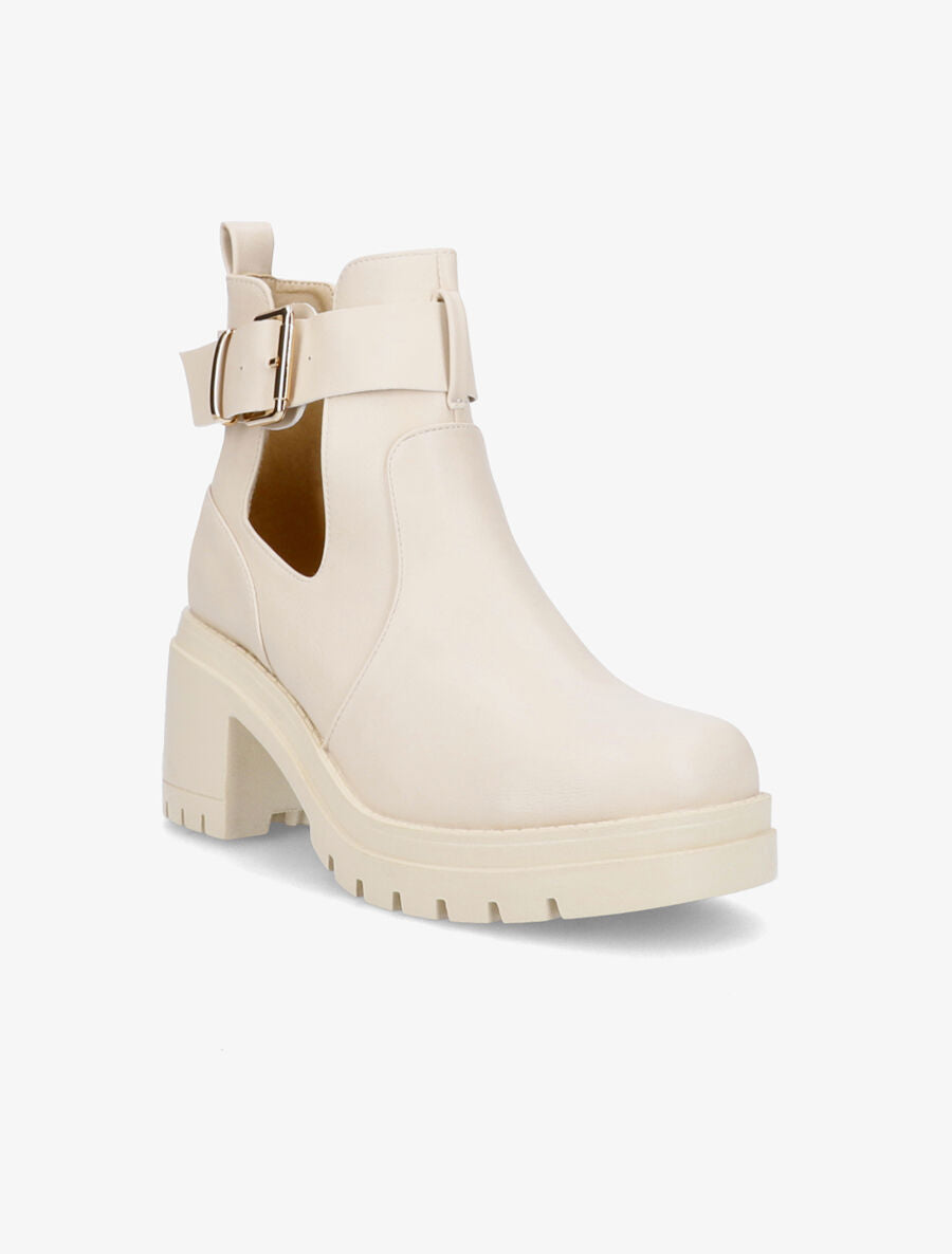 Bottines ajourées à talon épais - Beige - 2
