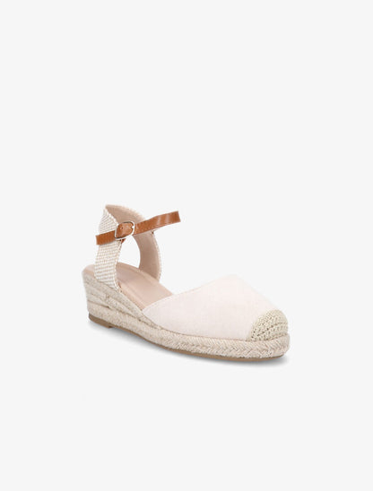 Sandales compensées en suédine à bouts ronds - Beige - 2