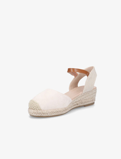 Sandales compensées en suédine à bouts ronds - Beige - 3