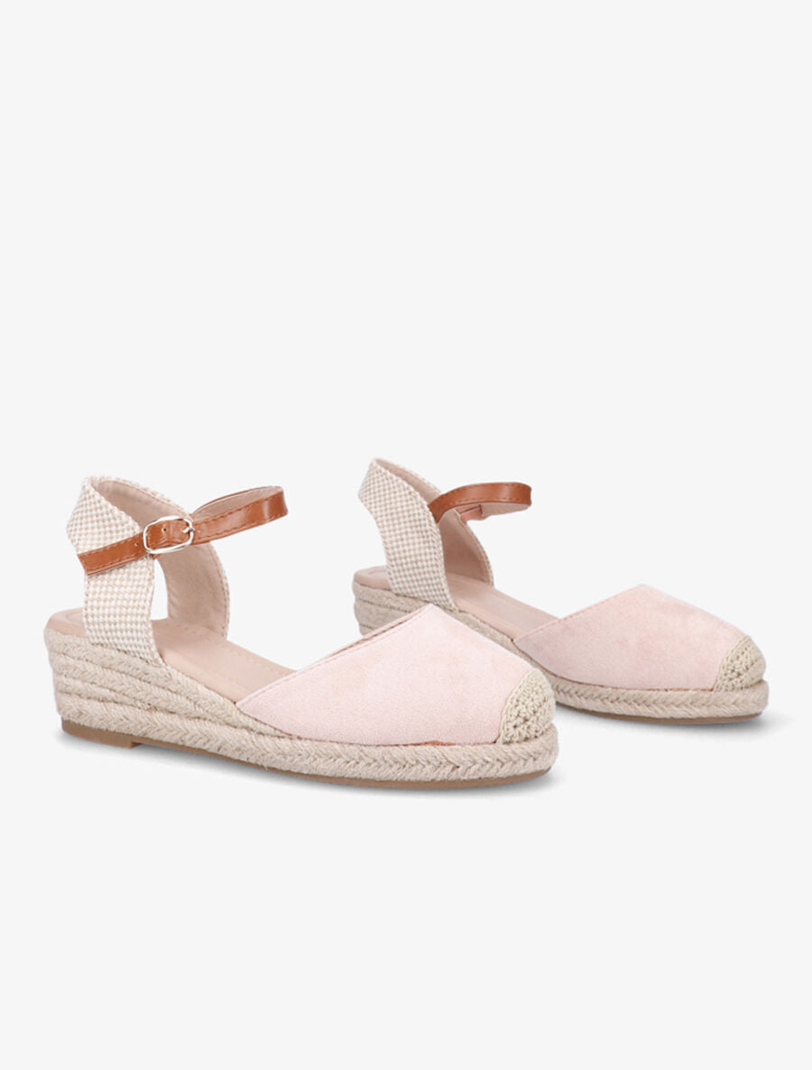 Sandales compensées en suédine à bouts ronds - Rose - 4