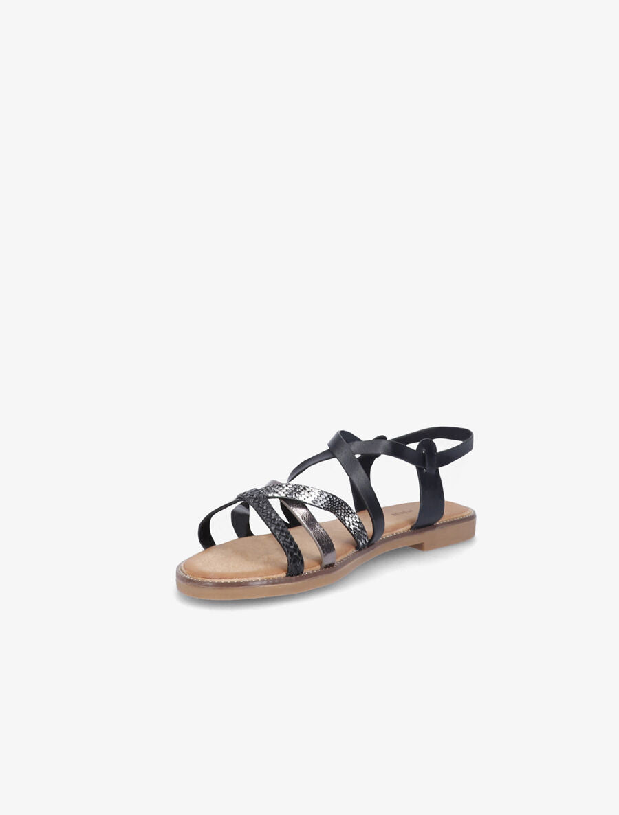Nu-pieds plats à brides stylisées - Noir - 3