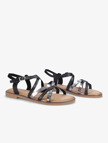 Nu-pieds plats à brides stylisées - Noir - 4