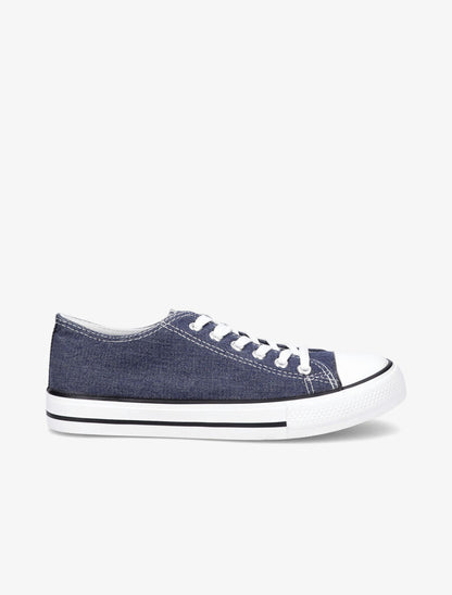 Tennis en toile à coutures contrastantes - Bleu jean - 5