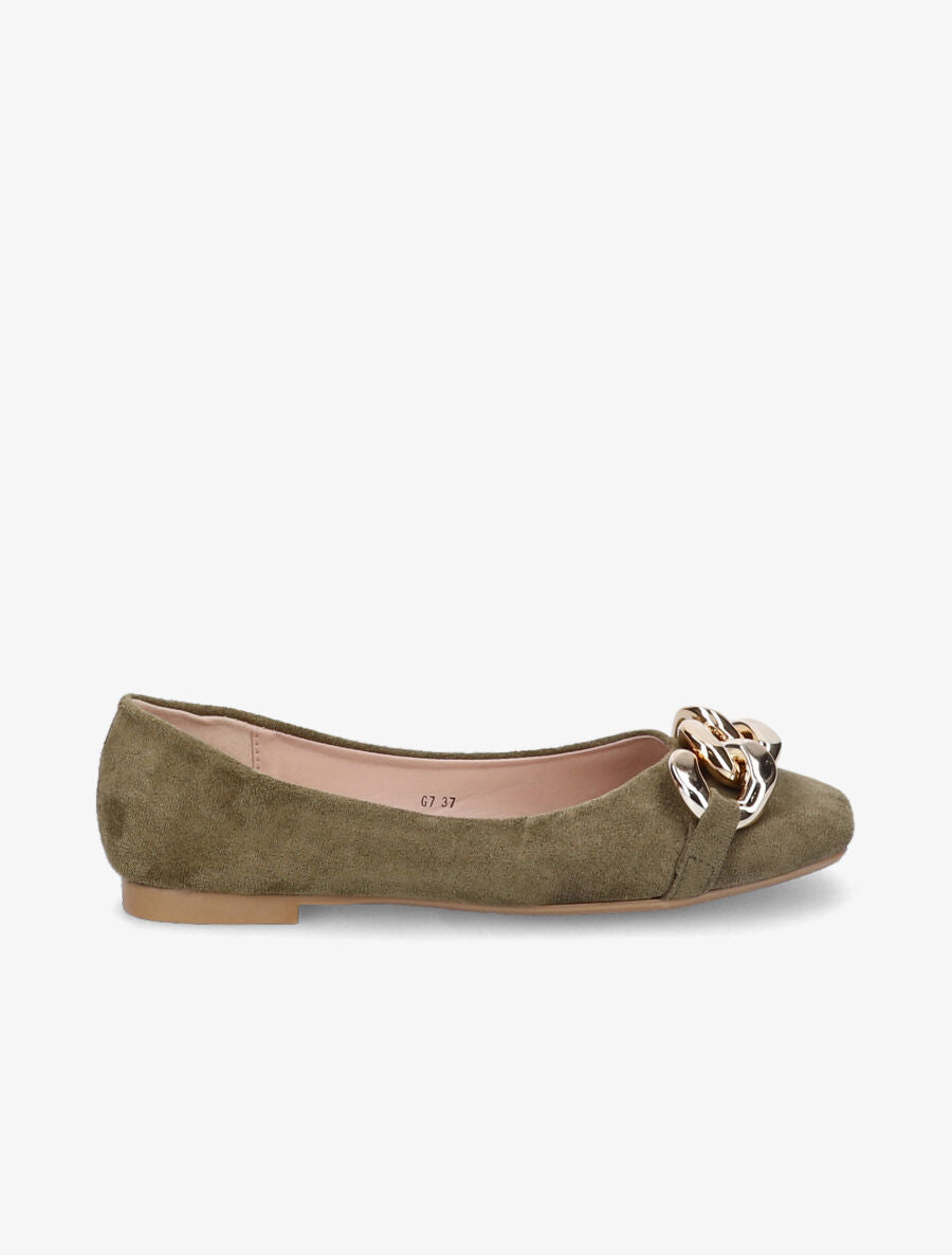 Ballerines à maillons et bouts carrés - Kaki - 1
