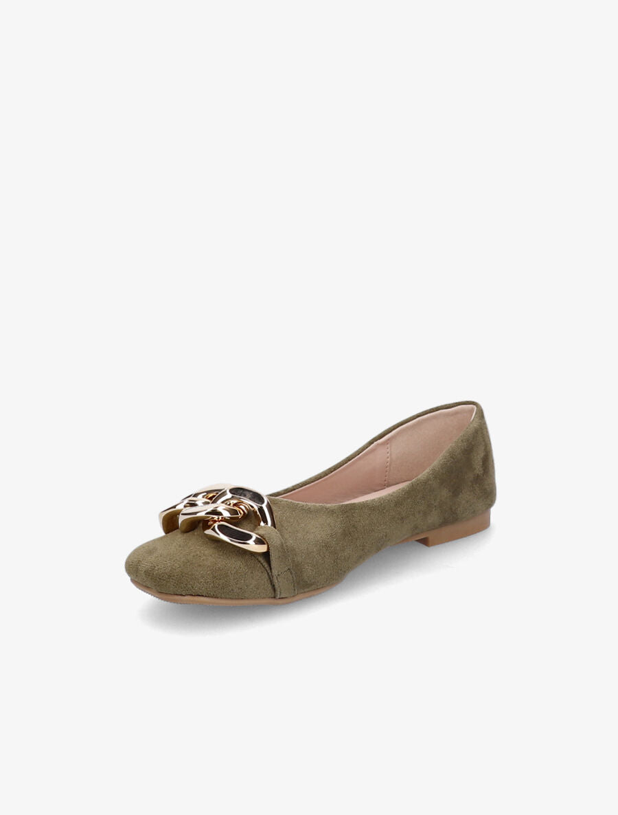 Ballerines à maillons et bouts carrés - Kaki - 3