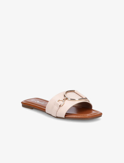 Mules plates à boucles stylisées - Beige - 2