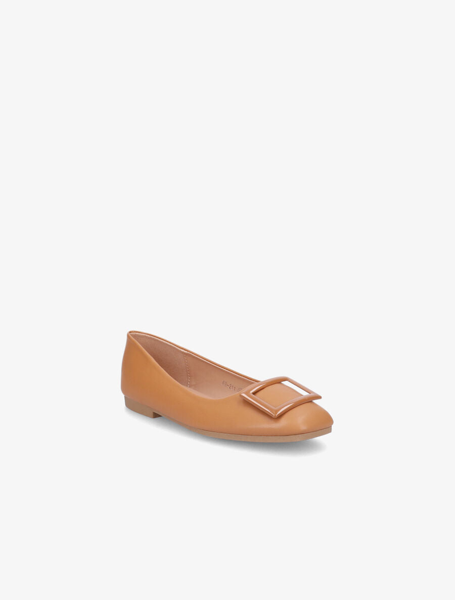 Ballerines à boucles carrées - Camel - 2