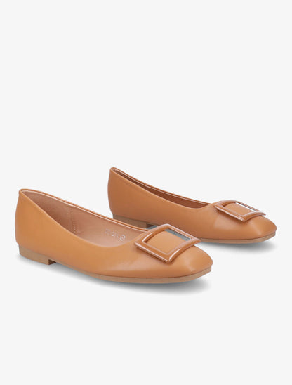Ballerines à boucles carrées - Camel - 4