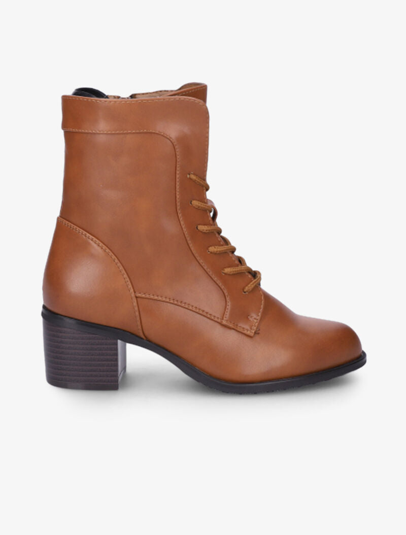 Bottines à lacets et à coutures contrastantes - Camel - 2