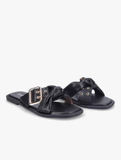 Mules à boucles métalliques et noeud - Noir - 4