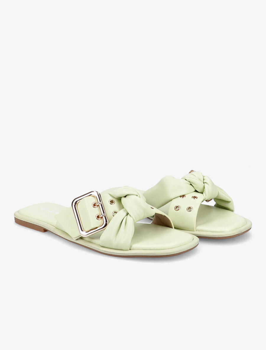 Mules à boucles métalliques et noeud - Vert - 4