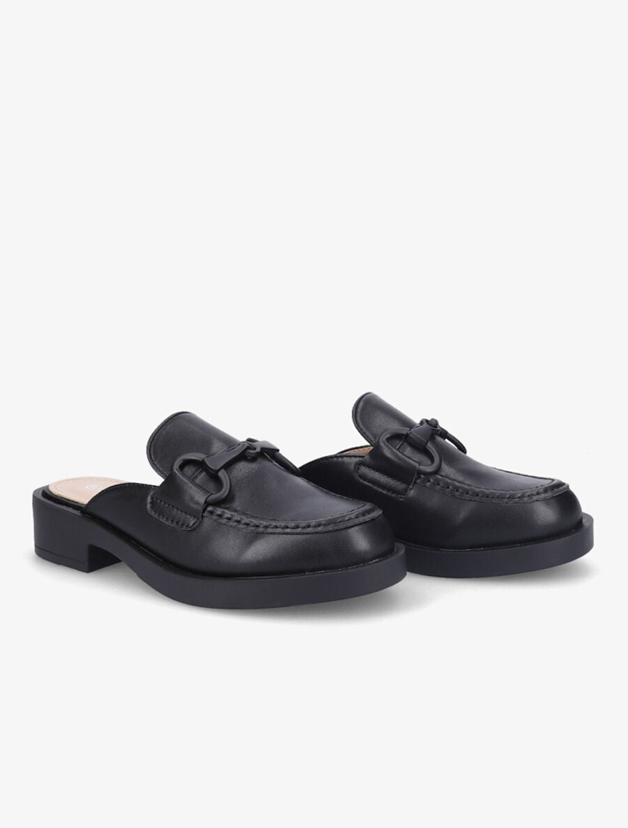 Mules monochrome style mocassin à boucle - Noir - 4