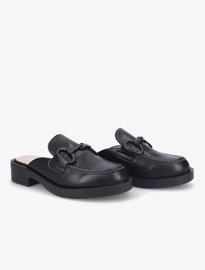 Mules monochrome style mocassin à boucle - Noir - 4