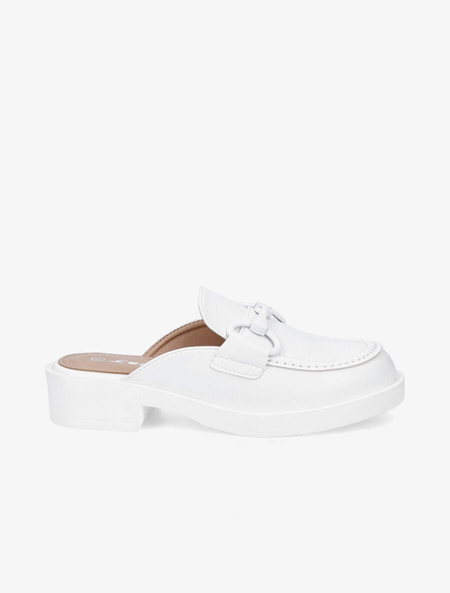 Mules monochrome style mocassin à boucle - Blanc - 1