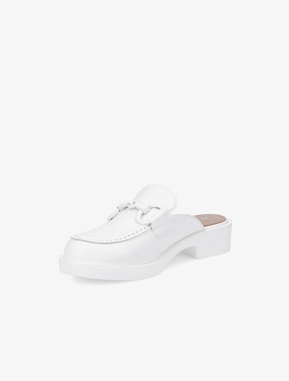 Mules monochrome style mocassin à boucle - Blanc - 3