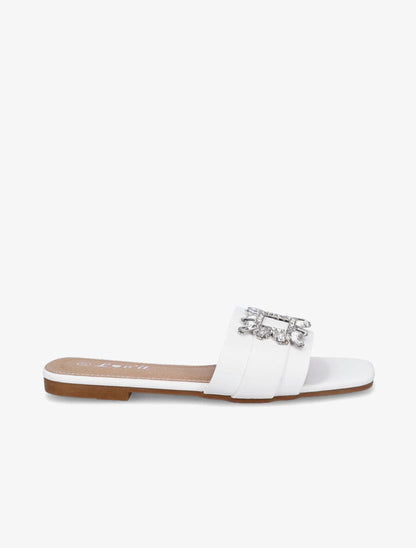 Mules plates à boucles bijoux et strass - Blanc - 5