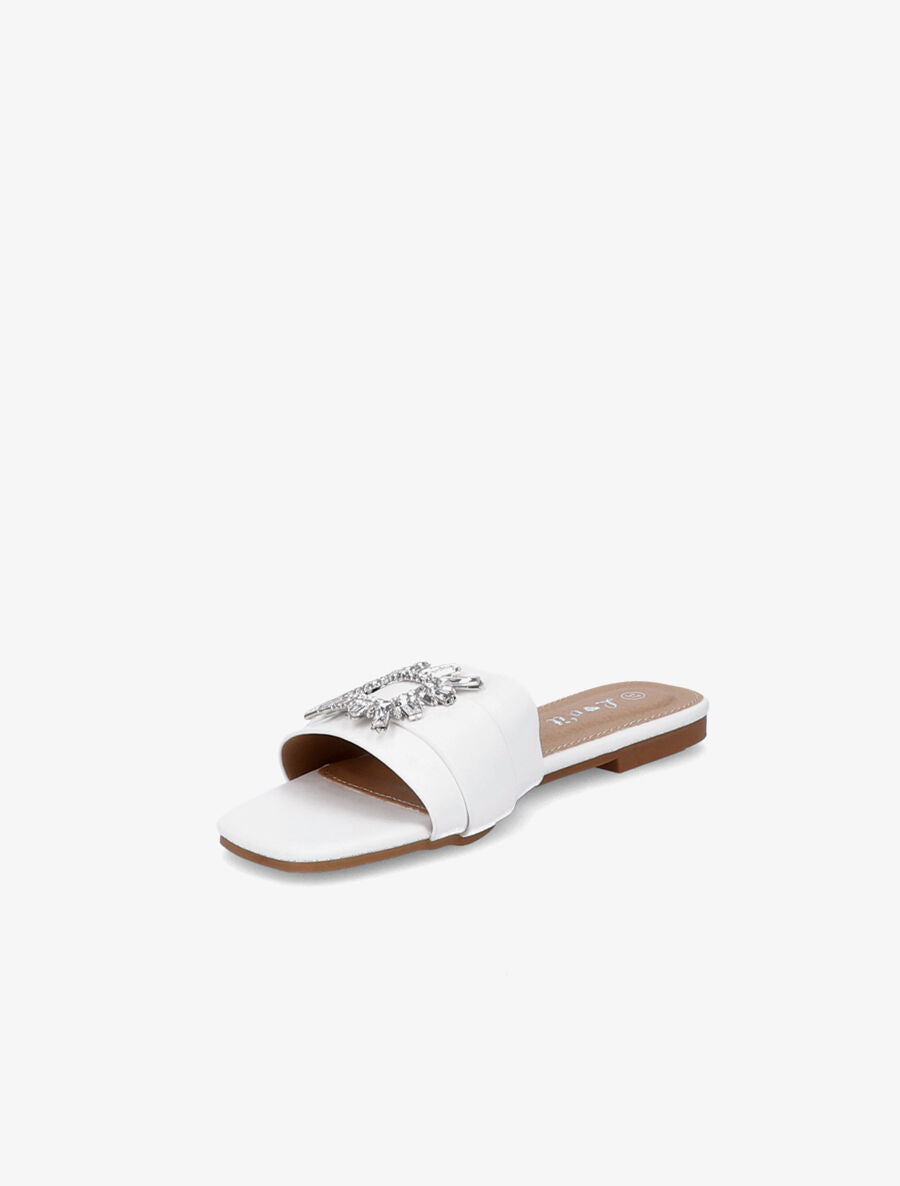 Mules plates à boucles bijoux et strass - Blanc - 3