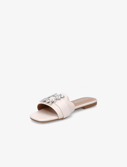 Mules plates à boucles bijoux et strass - Beige - 3