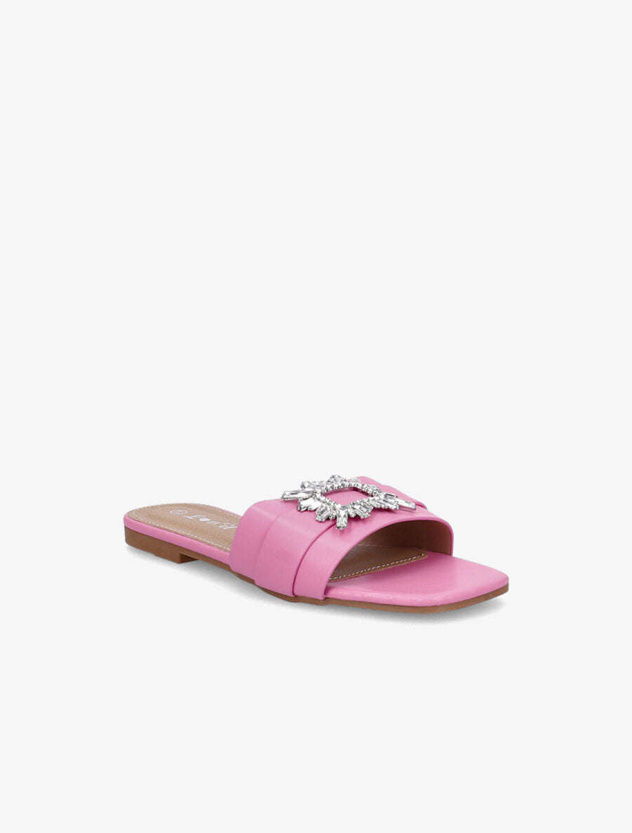 Mules plates à boucles bijoux et strass - Fushia - 2