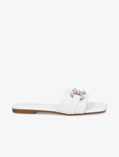 Mules plates à boucles en perles et strass - Blanc - 5