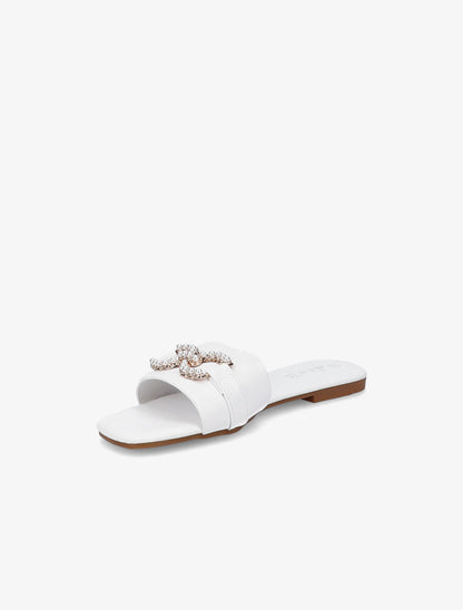 Mules plates à boucles en perles et strass - Blanc - 3